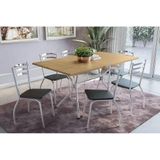 Sala De Jantar Loire Com Tampo De Madeira 160cm + 6 Cadeiras Cromada Preto