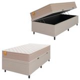 Cama Box Baú Solteiro Colchão Molas Qatar 88x188x63cm Bege/branco Inducol - Suporta Até 200 Kg Por Pessoa