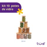 Kit 10 Potes De Vidro 250ml Com Tampa De Bambu Herméticos Redondos - Tüd