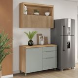 Cozinha 2 Peças Com Balcão 1 Porta 3 Gavetas E Armário Aéreo Marquesa 120 Cm  100% Mdf Nature/verde