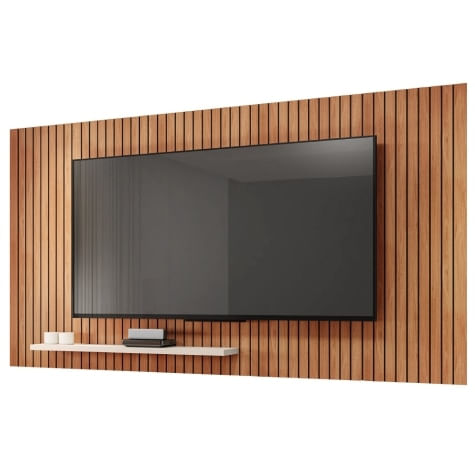 Painel Ripado Para Tv Até 75 Polegadas Com Prateleira Madeirado/off White França Caemmun