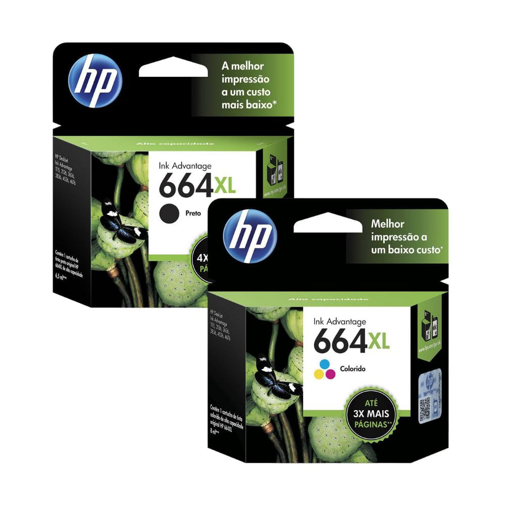 Kit Cartucho Hp 664xl Preto + Cartucho Hp 664xl Colorido