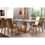 Sala De Jantar Jade Tampo Com Vidro Curvo 180x90 E 6 Cadeiras Imbuia-veludo Capuccino Rufato