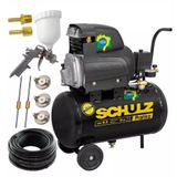 Compressor Ar 8,5pés Pro 25l Schulz + 10m Mang E Kit Pintura