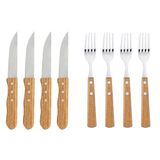Jogo De Talheres Inox Cabo De Madeira Churrasco 8pcs