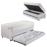 Bicama Box Baú Courino Linho Branco 88x188 Com Colchão Ecoline D33 Ecoflex