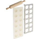 3 Peça Ravioli Maker E Conjunto De Prensa Com Rolo, Grande, Branco E Prata