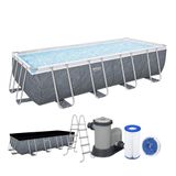 Piscina Estrutural 14.812l Retangular + Escada + Filtro 110v + Capa Deluxe Bestway