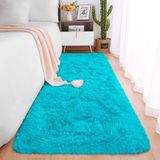 Passadeira Quarto Felpudo Peludo Turquesa 60 X 180 Cm