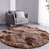 Tapete Sala Felpudo Peludo Mesclado Marrom Redondo 60 Cm