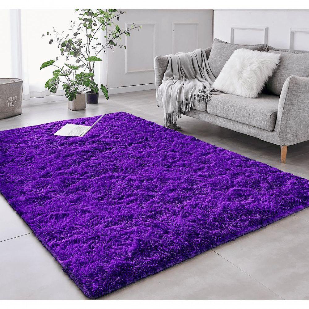 Tapete Sala Felpudo Peludo 200 X 200 Cm Roxo