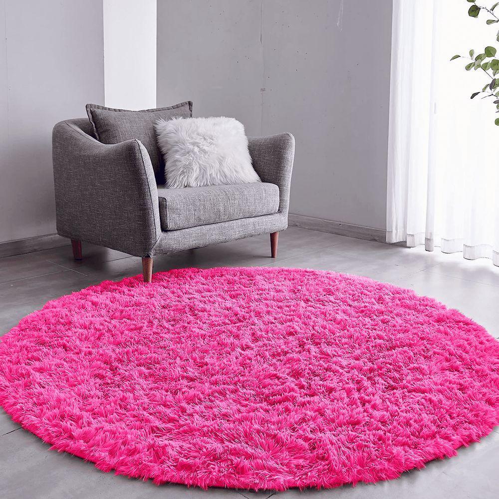 Tapete Sala Felpudo Peludo Redondo 60 Cm Rosa