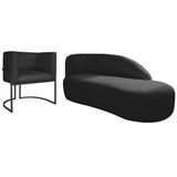Kit Divã Luna 160cm Lado Direito E 01 Poltrona Base De Ferro Preto Suede Cor Preto
