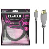 Cabo Micro Hdmi X Hdmi 3 Metros Blindado 2.0 Ethernet 3M 4K