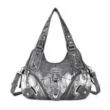 Bolsa Feminina Angelkiss De Couro Lavado Cinza Esfumaçado