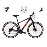 Bicicleta Aro 29 Ksw Xlt 24v K7 Câmbios Shimano Freio Hidráulico Garfo Trava Pneu Faixa - Preto/laranja Tam.21