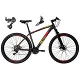 Bicicleta Aro 29 Ksw Xlt Alumínio 24v Câmbios Shimano Garfo Suspensão - Preto/vermelho/amarelo Tam.15
