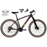 Bicicleta Aro 29 Ksw Xlt 24v K7 Câmbios Shimano Freio Hidráulico Garfo Trava Pneu Faixa - Preto/vermelho/amarelo Tam.19