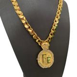 Cordão Friso S 13mm + Pingente Fé Cravejada- Banhado A Ouro