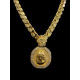 Cordão Friso S 13mm + Pingente Jesus - Banhado A Ouro 18k