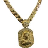 Cordão Friso S 13mm + Pingente Jesus Face - Banhado A Ouro