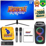 Karaoke Party Box Completo +monitor +caixa De Som +2 Microfones Sem Fio +catálogo De Músicas Impresso