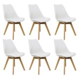 Kit 6 Cadeiras Charles Eames Leda Luisa Saarinen Design Wood Estofada Base Madeira - Branco