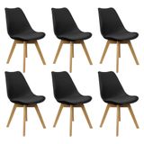 Kit 6 Cadeiras Charles Eames Leda Luisa Saarinen Design Wood Estofada Base Madeira - Preto