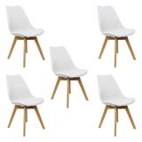 Kit 5 Cadeiras Charles Eames Leda Luisa Saarinen Design Wood Estofada Base Madeira - Branco