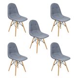 Kit 5 Cadeiras Charles Eames Botonê Eiffel Wood Estofada Couro Cinza