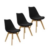 Kit 3 Cadeiras Charles Eames Leda Luisa Saarinen Design Wood Estofada Base Madeira - Preto