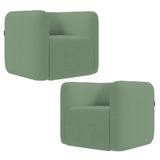Poltrona Para Sala De Estar Decorativa Kit Com 2 Maggie K04 Bouclê Verde - Mpozenato