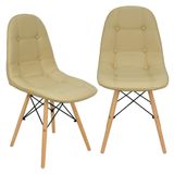 Kit 2 Cadeiras Charles Eames Botonê Eiffel Estofada Bege