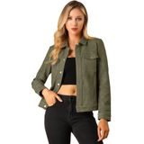 Jaqueta Feminina Allegra K De Camurça Sintética Com Bolsos Com Aba, Verde Militar