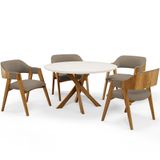 Mesa De Jantar Redonda Cora 120cm Off White M04 Com 04 Cadeiras Living Suran Bouclê Bege - Lyam