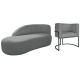 Kit Divã Luna 160cm Lado Esquerdo E 01 Poltrona Base De Ferro Preto Suede Cinza