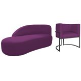 Kit Divã Luna 185cm Lado Esquerdo E 01 Poltrona Base De Ferro Preto Suede Roxo