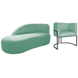 Kit Divã Luna 160cm Lado Esquerdo E 01 Poltrona Base De Ferro Preto Suede Azul Tiffany