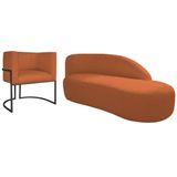 Kit Divã Luna 160cm Lado Direito E 01 Poltrona Base De Ferro Preto Suede Terracota