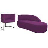 Kit Divã Luna 185cm Lado Direito E 01 Poltrona Base De Ferro Preto Suede Roxo