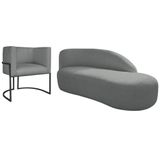Kit Divã Luna 185cm Lado Direito E 01 Poltrona Base De Ferro Preto Suede Cinza