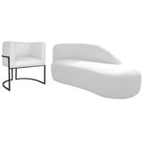Kit Divã Luna 160cm Lado Direito E 01 Poltrona Base De Ferro Preto Suede Branco