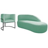 Kit Divã Luna 160cm Lado Direito E 01 Poltrona Base De Ferro Preto Suede Azul Tiffany