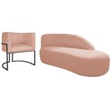 Kit Divã Luna 160cm Lado Direito E 01 Poltrona Base De Ferro Preto Suede Rosê