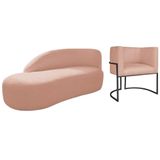 Kit Divã Luna 185cm Lado Esquerdo E 01 Poltrona Base De Ferro Preto Suede Rosê
