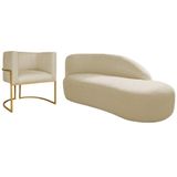 Kit Divã Luna 160cm Lado Direito E 01 Poltrona Base De Ferro Dourada Suede Bege