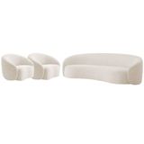 Kit Sofá 3 Lugares 200cm E 2 Poltronas Orgânica Luxo Recepção Amore Linho Cor Bege