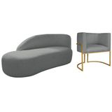 Kit Divã Luna 160cm Lado Esquerdo E 01 Poltrona Base De Ferro Dourado Suede Cinza