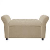 Recamier Baú Sapateira Louis 160x Cama Queen Size Suede Bege - Majú Deor