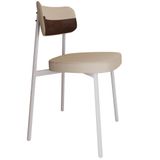 Cadeira Estofada Para Sala De Jantar Astrid Branco C01 Linho Areia Courino Whisky - Lyam Decor